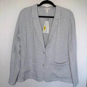 NWT EILEEN FISHER Metallic-Accented Shaped 2-Button Organic Linen Blazer SZ L